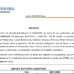 Lista definitiva de admitidos en programas deportivos de El Cuervo y convocatoria de examen el 16 de septiembre