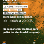 La AEMET activa aviso naranja por lluvias, tormentas y viento en El Cuervo de Sevilla